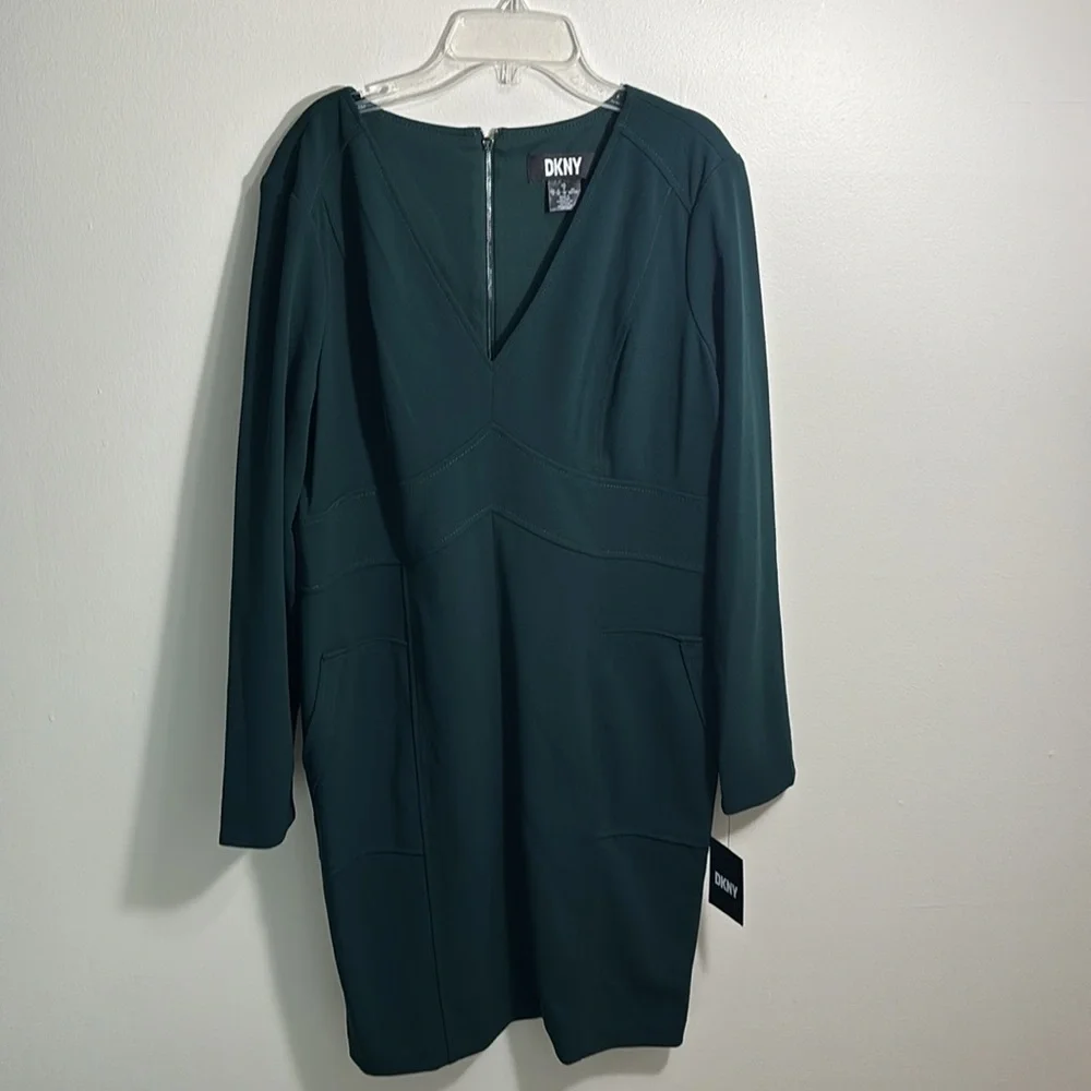 DKNY Long Sleeve V-Neck Sheath Dress - Picture 5 of 9